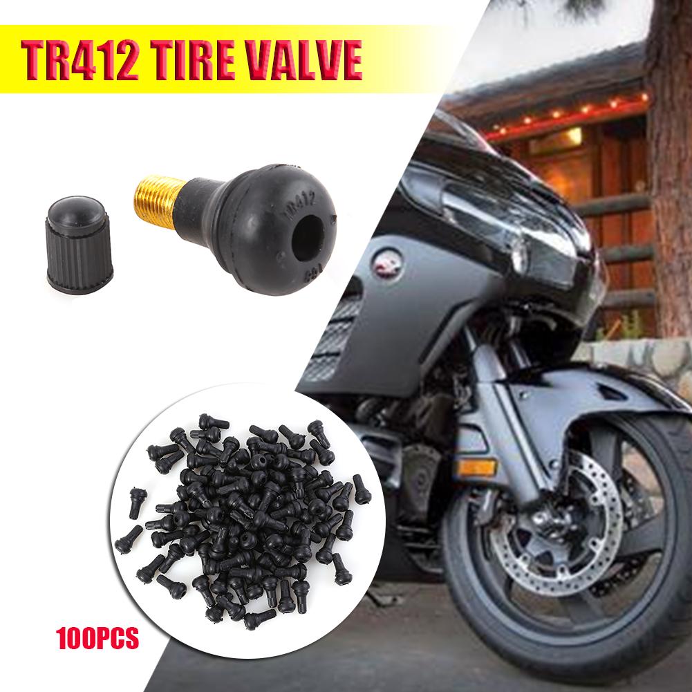 100Pcs TR412/TR413/TR414 Snap In Short Black Rubber Valve Parts TR412 Tubeless Band Band Valves For Car Motorcycle Parts