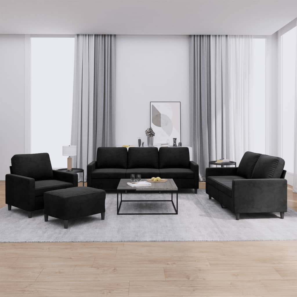Vidaxl 4-Cz. Relaxation Set With Cushions, Black, Velvet