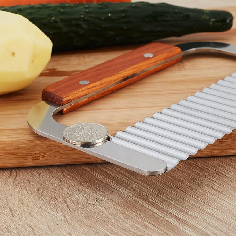 Potato Carrot Wavy Edged Knife Cutter Slicer Wood Handle Vegetable Fruit Cutting Peeler Cooking Tools Tableware