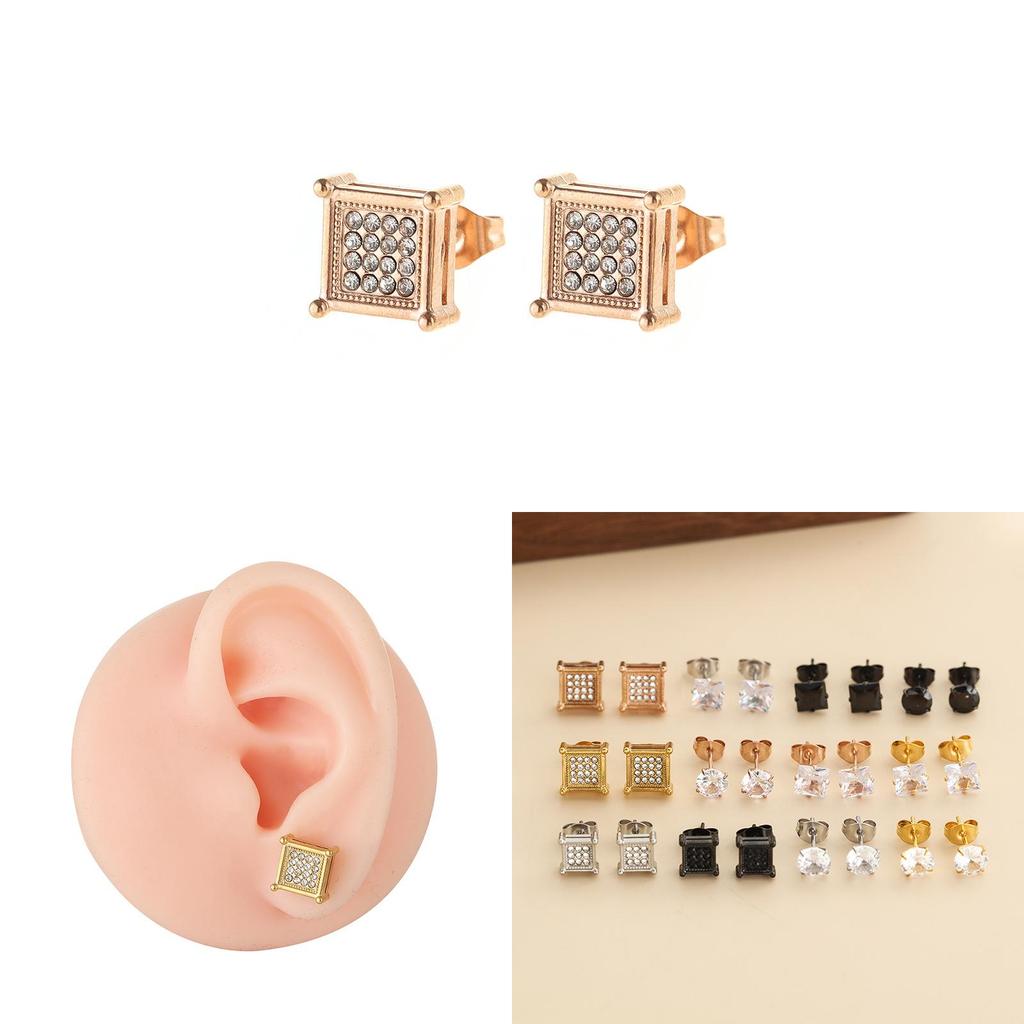 Stainless Steel Geometric Zirconia Earrings Set For Men Women Summer