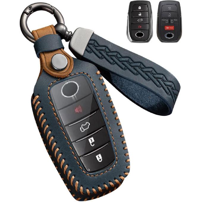 for Toyota Key Fob Cover Leather Car Key Case Keychain Fob Holder Compatible for Corolla Cross Crown Grand Highlander Prius Land Cruiser RAV4 Prime