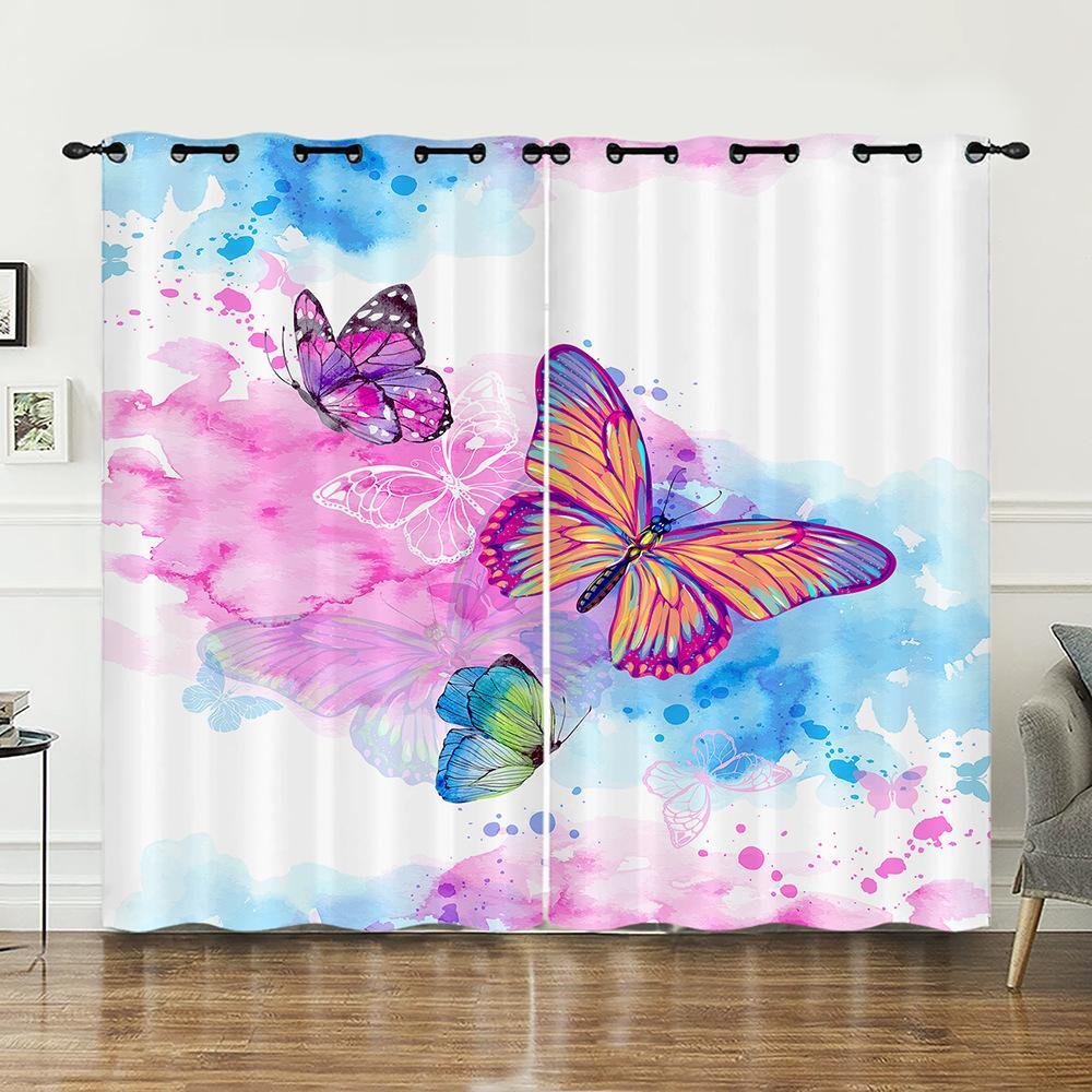 Curtain Butterfly Animal Flower Curtain Digital Printing Blackout Curtain No Punching