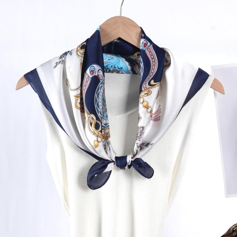 Women S Vintage Printed Satin Square Scarf Summer Versatile Sun Protection Beach Wrap