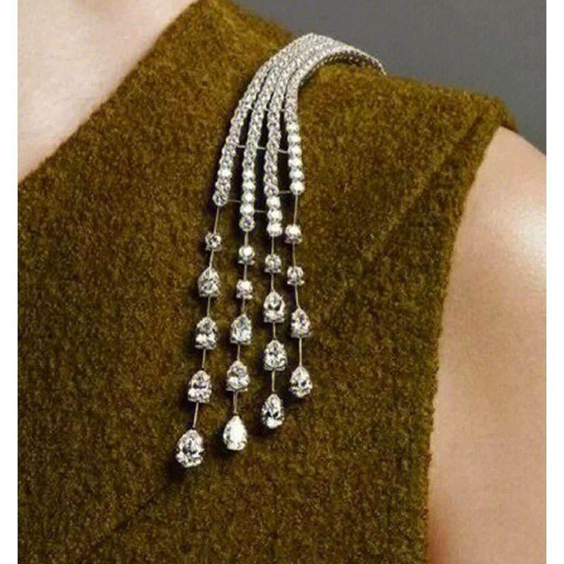 Light Exquisite Crystal Meteor Long Tassel Brooch for Women Sweet Geometry Jewelry Party Gifts