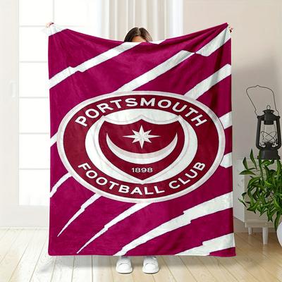 Portsmouth FC Crest Red Printed Flannel Blanket for Bedroom, Living Room, Sofa, and Nap