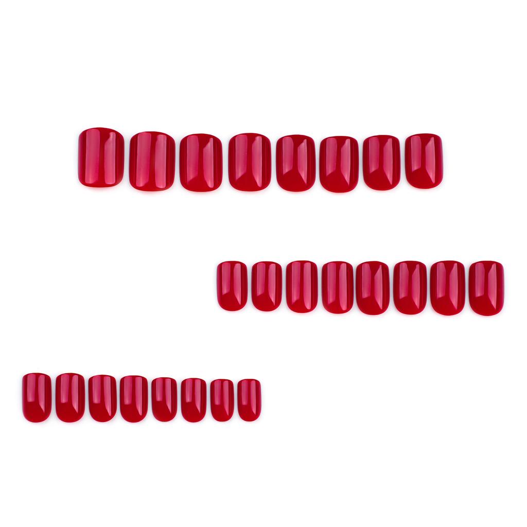 24 Pieces Wearing Nail Red Short Square Manicure Classic Solid Color Fake Nail Wearable Nail Piece