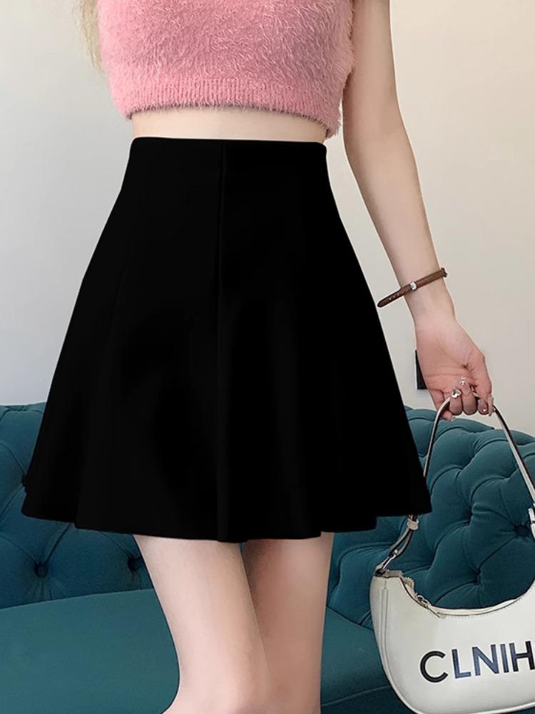 

2024 Spring Women s High Waist A-Line Midi Skirt - Slimming College Style, Black Umbrella Design Extra Large