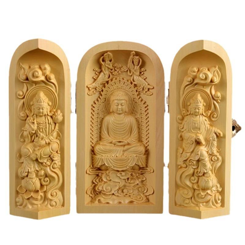 Skládací krabička Ozdoba sochy Buddhy, Sochy Guanyin, 3,93" Dřevořezba Západní Sansheng Řemesla Kancelář Domácí dekorace dárek