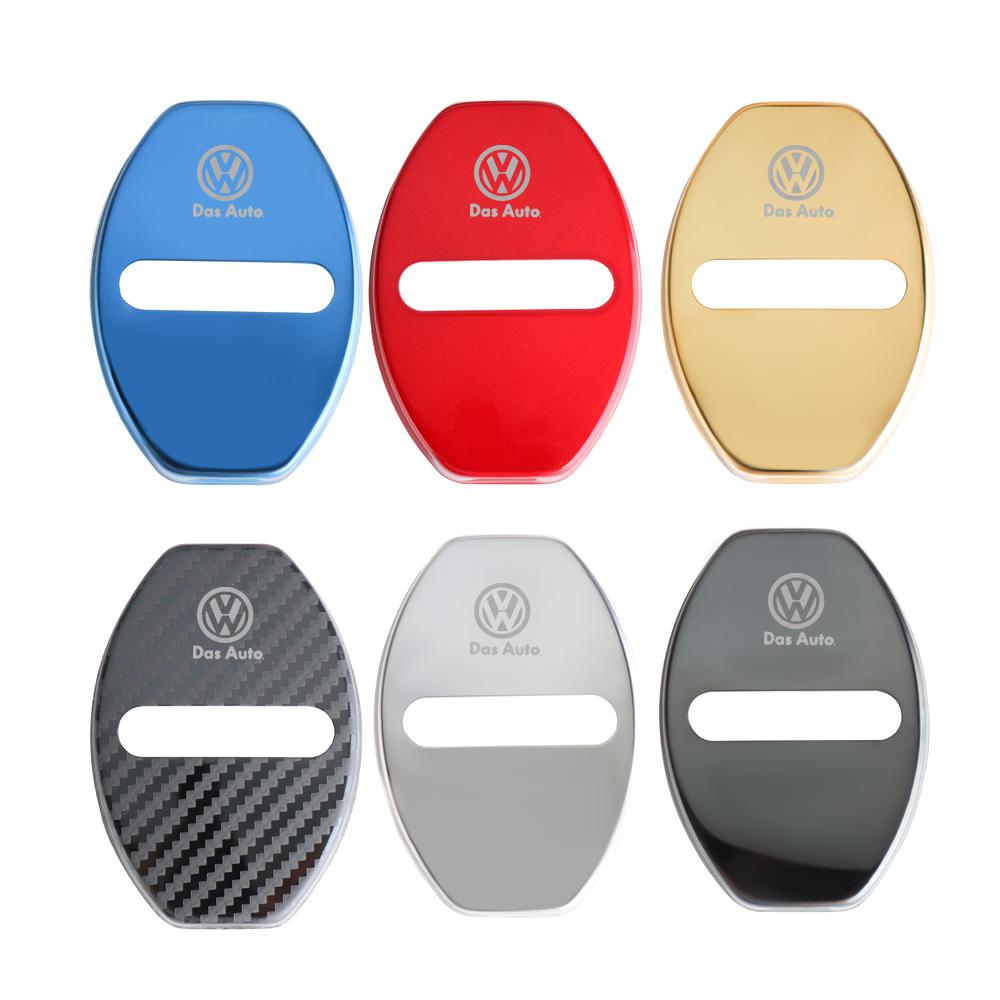 4pcs Car Door Lock Protective Cover Metal Sticker Badge for Volkswagen VW Golf 6 7 8 Passat CC 4 Motion MTM Blue Motion Caddy zg4