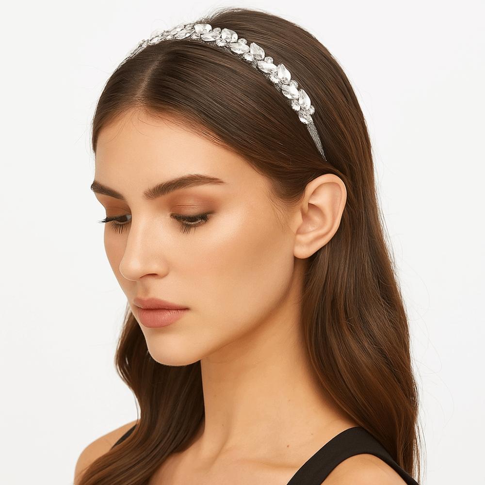 Leaf Bridal Wide Headband Geometric Women Hair Hoop Temperament Rhinestone Headband  Hair Ornaments