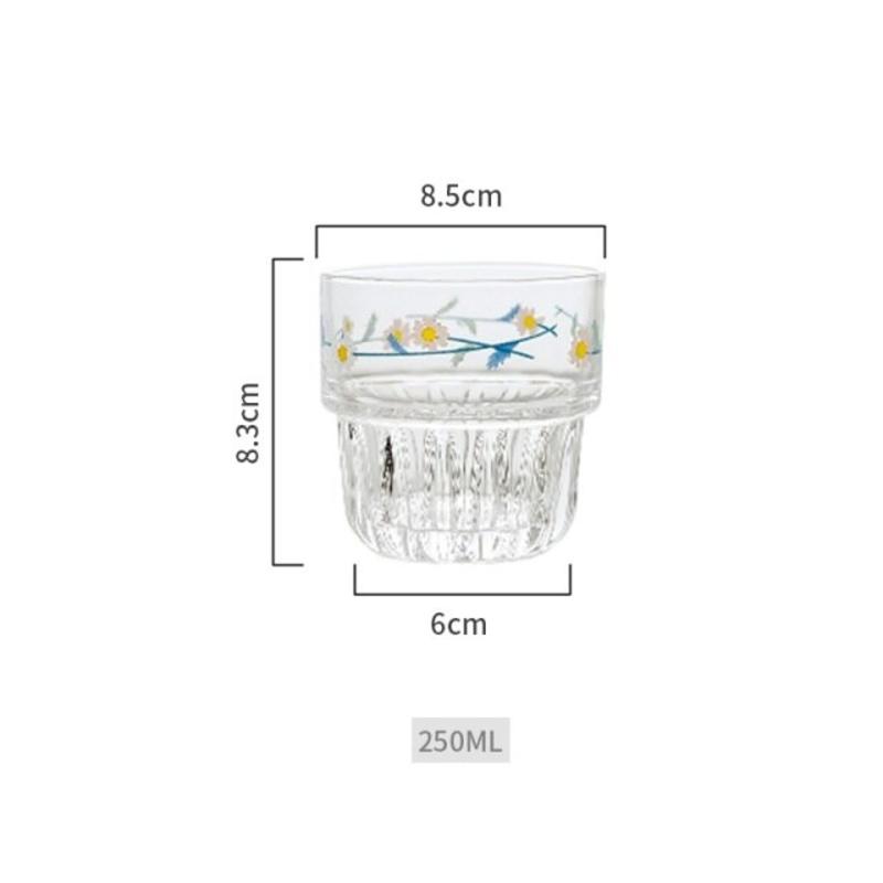 Korean Style Whisky Drink Beige Transparent Cup Beer Breakfast Milk Juice Glass Kitchen Creative Round Daisies Heat Resistant Drinkware Heat Resistant