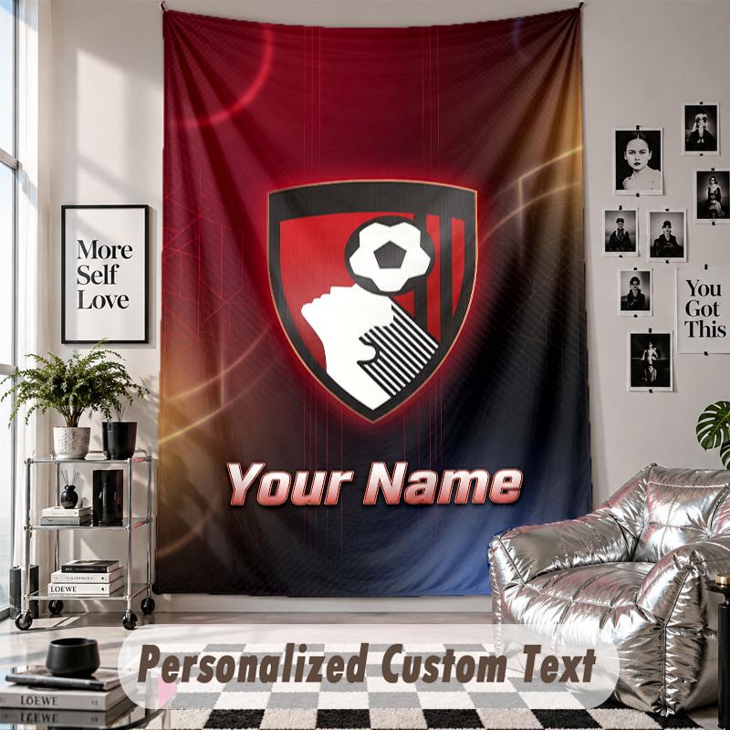 Custom Tapestry Wall Hanging, Bournemouth Football Personalized Name Text Home Wall Decor