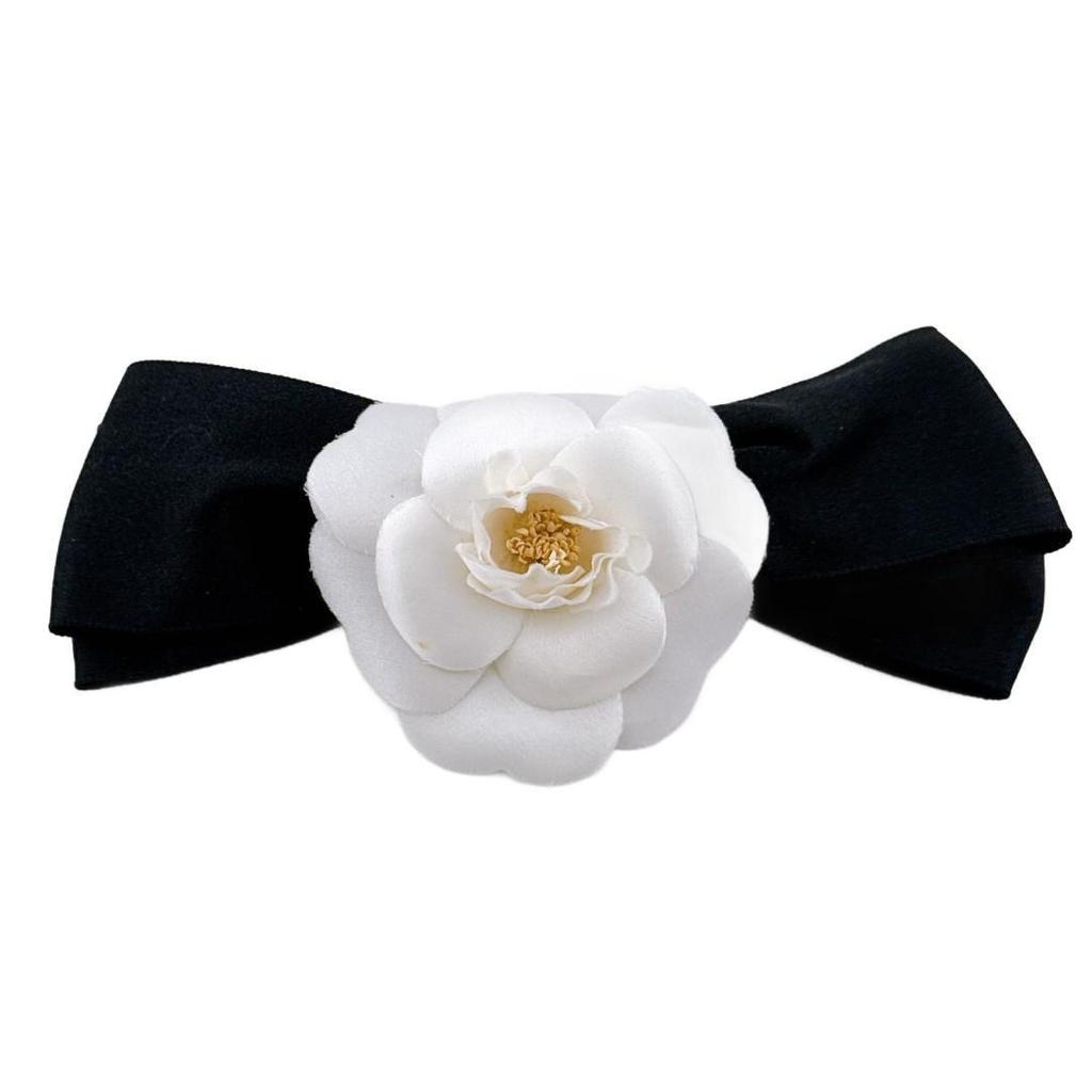 Used CHANEL Camellia Barrette Ribbon Hair Accessory Flower