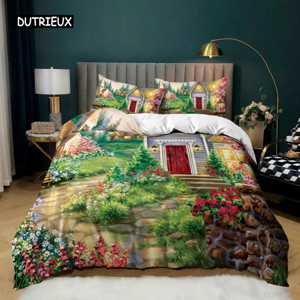 Painting Duvet Cover Set King Size Beach Sunset Reef Natural Landscape Painted Bedding Set Natural Scenery Polyester Quilt Cover