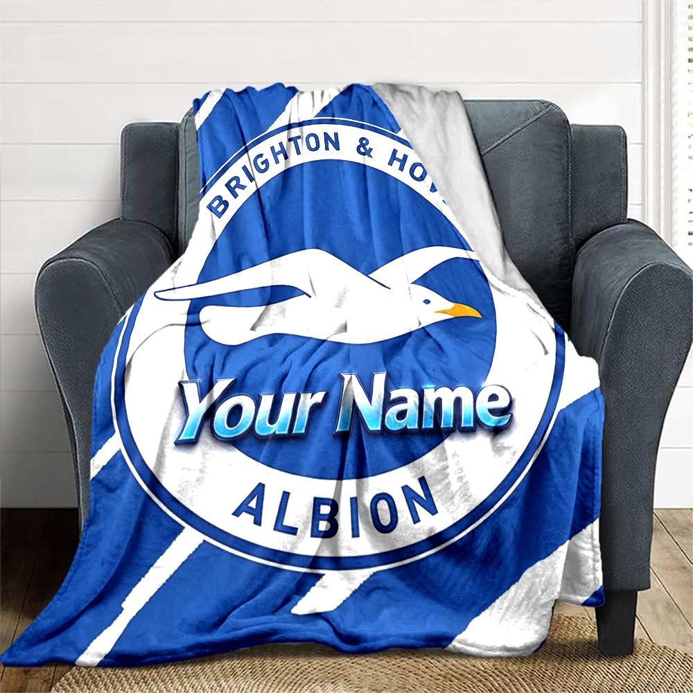 1pc Brighton & Hove Albion F.C. Blanket with Custom Name, Gift, for Men and Women, Soft Blanket, Good for Sofa Bed Couch Travel, Lightweight Flannel B