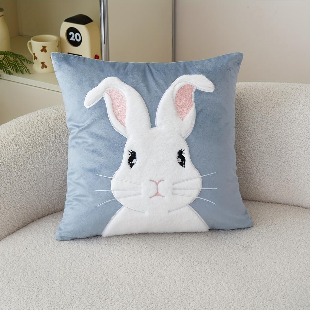 1Pc Easter Bunny Velvet&Faux Fur Pillow Cover-Soft Plush Rabbit Design,Zipper Closure, No Insert Included