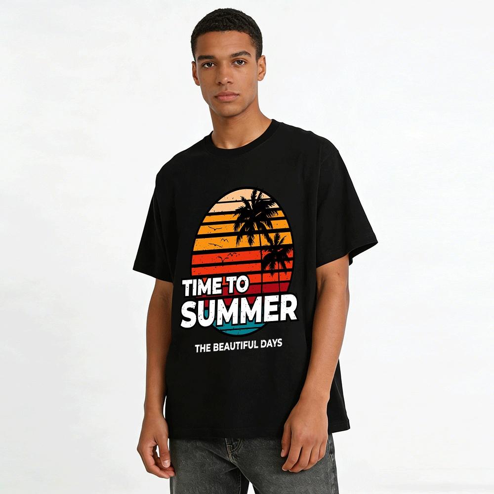 Vintage Sunset Coconut Tree Print Tee Summer Vacation Unisex T-shirt Pure cotton T-shirt