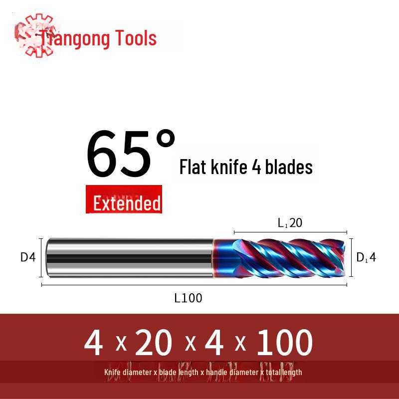 Freză Tiangong 65° din Carbură de Tungsten, Freză Frontală CNC Acoperită cu 4 muchii