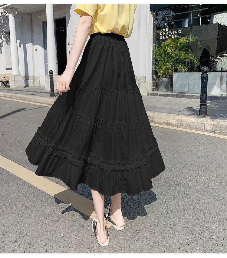 

2025 Slimming Patchwork Pleated Ruffle Midi Dress - Sweet Fresh Solid Color Design Large чёрный