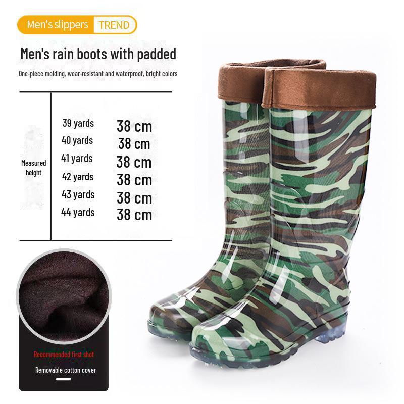 Free Shipping: Men's High-Top Rain Boots, Warm Mesh, Non-Slip, Wear-Resistant, Construction-Grade, Long Tube Rubber Water Shoes.