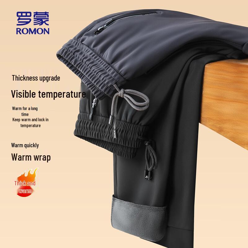 ROMON Men's Winter Fleece-Lined Straight-Leg Casual Trousers