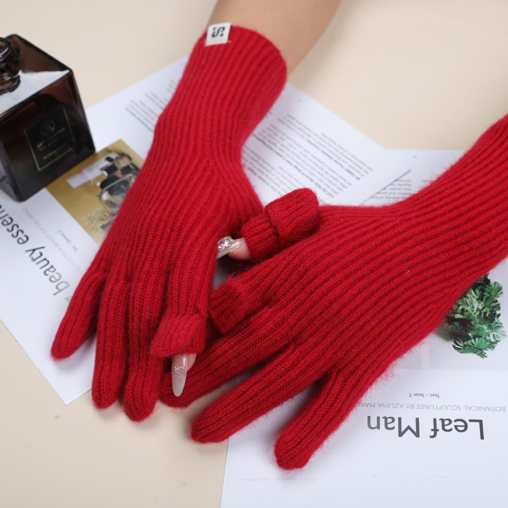 Touch Screen Gloves Autumn and Winter Warm Finger Gloves Thickened Warm Knitted Wool  Korean Student Gloves