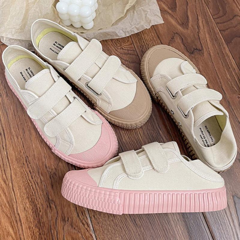 Macaron Kjeks Canvas Sko Lettvekt Latesko Borrelås Damesko Allsidige Hvite Sko