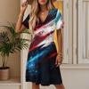 Women's Summer Fashion Independence Day Printed Dress Casual Beach A-line V-neck Loose Sundress