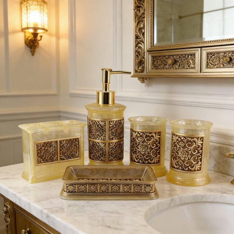 Contemporary Glass Soap Dispenser And Toothbrush Container With Elegant Finish For Bathroom Decor