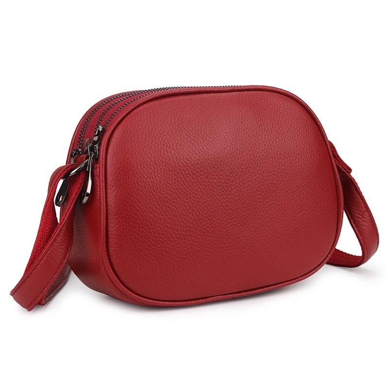 

Leather messenger bag women s 2025 new fashionable and simple three-layer shoulder bag women s soft cowhide diagonal span small round bag бордовый