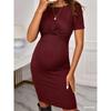 Maternity Cotton Dress Long Sleeve Slim Fit Twist Front A Line Pregnant Women