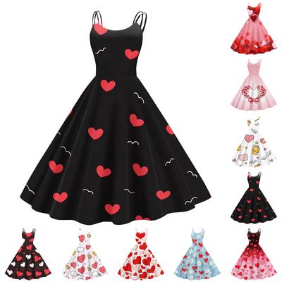 Women's Valentine's Day Floral Print Sexy Off-Shoulder Punk Retro Dress