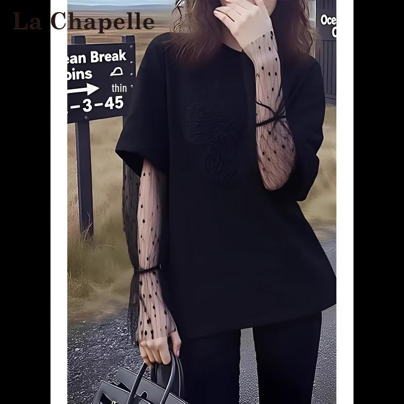 La Chapelle Women s Spliced Lace Bowknot Long Sleeve T-Shirt XL (170)