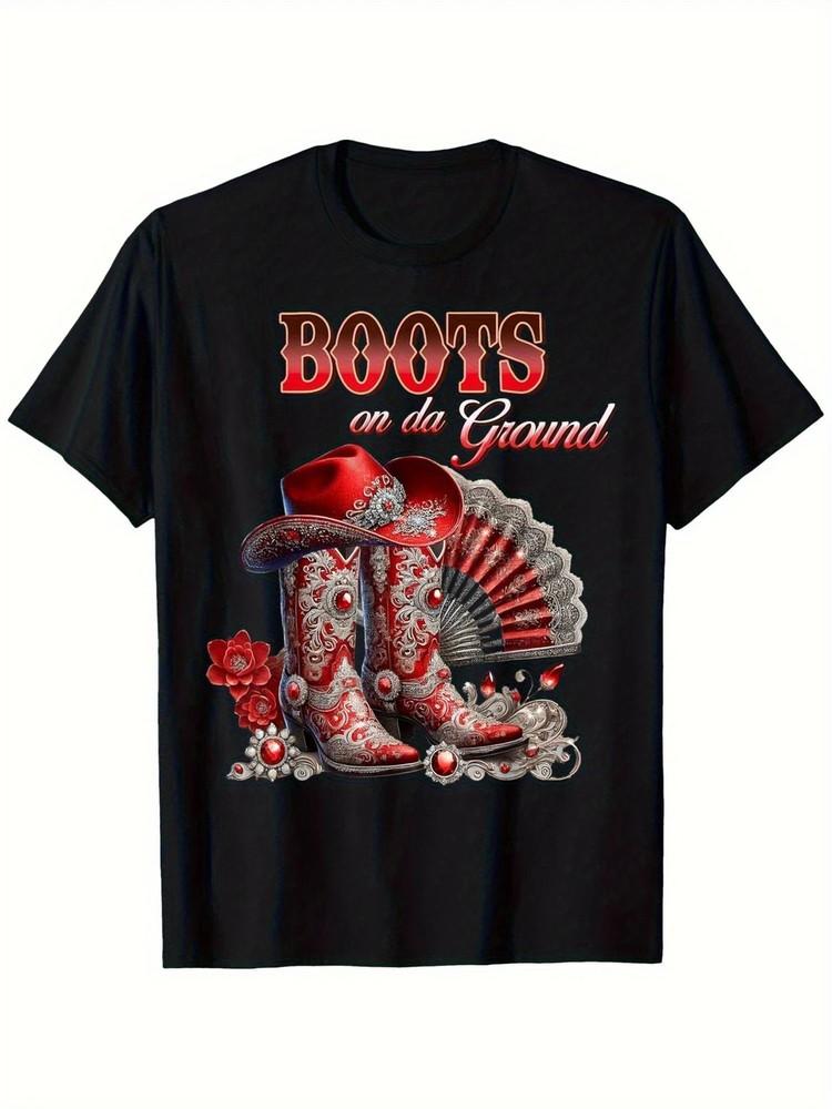 

Super Soft 100% Cotton Boots On The Ground Western Cowboy Boot Graphic T-Shirt f 4XL