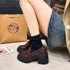 French Deep Mouth Single Shoes Women's 2025 New British Round Head High Heels Thick Heel Thick Sole Leather One-pedal Loafers