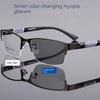 3Pcs Men'S Vintage Business Photochromic Myopia Glasses Half Frame Metal Blue Light Blocking Eyewear Classic Uv Shade Sunglasses