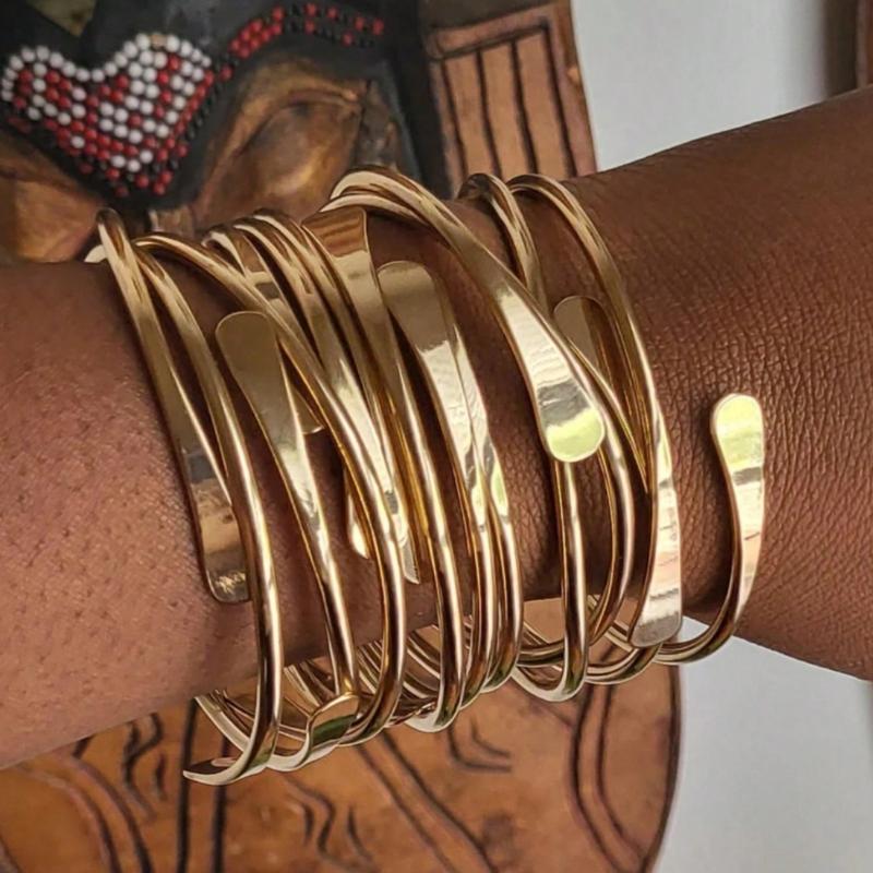 Retro Boho Adjustable Stackable Bracelets, Golden Cuff Bracelets for Women Men Daily Party Holiday Jewelry Gift