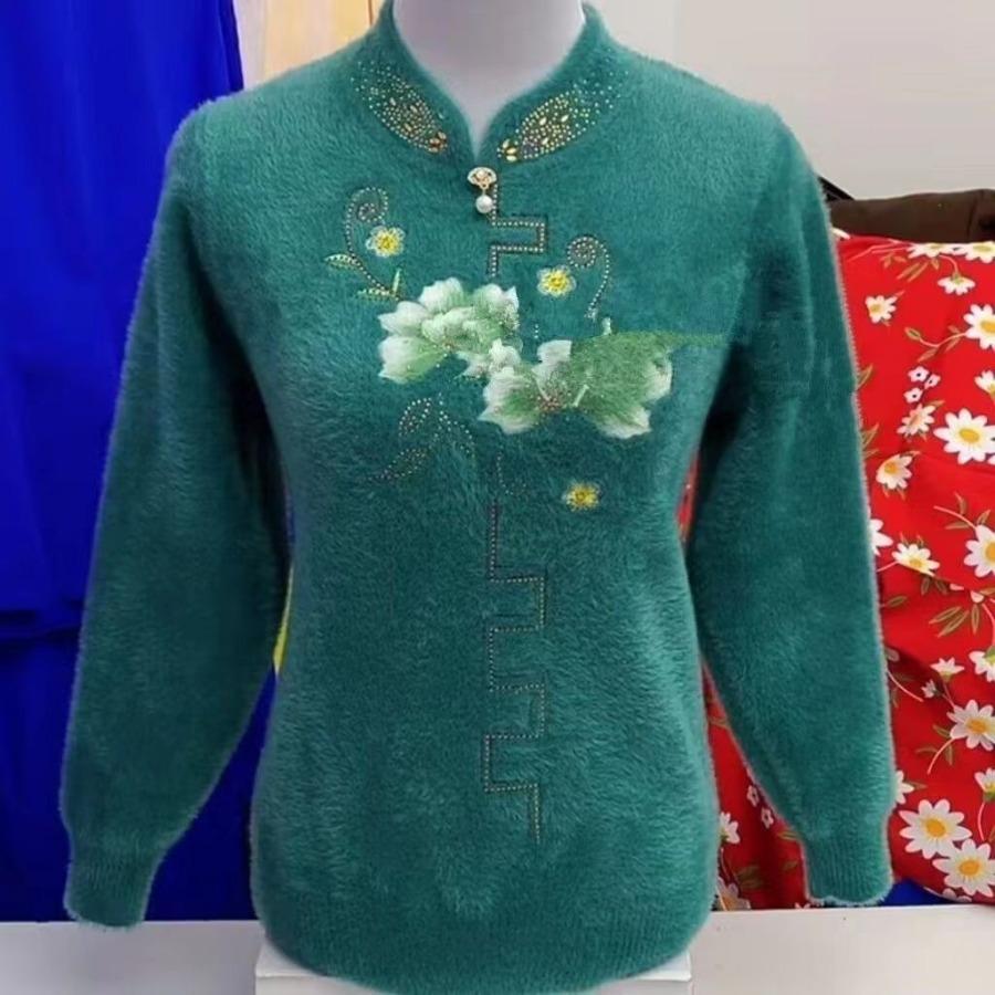 

Стильный и теплый вышитый свитер из искусственной норки для женщин 4XL синий