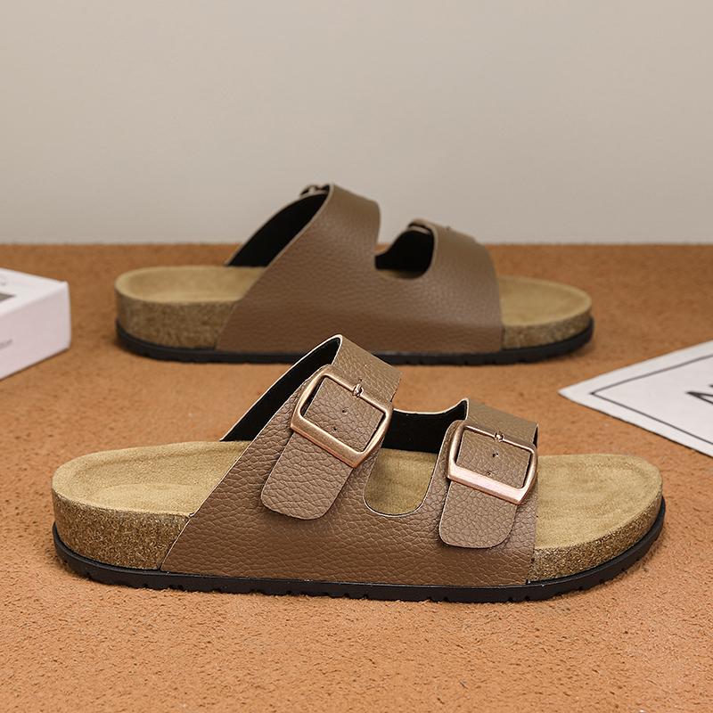 Fashion Men's Sandals Classic Leather Slippers 2025 Summer All-match Flats New Soft Soled Slippers Lightweight Outdoor Men's Slippers