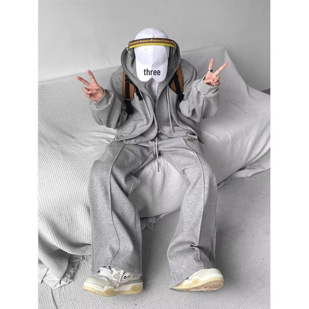 2024 Men's Korean-Style Hooded Cardigan with Shoulder Pads