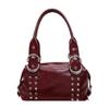 Korean Style Rivet Handbag: Large Capacity, Versatile Shoulder & Underarm Bag for Women - High-Quality, Trendy Motorcycle Design