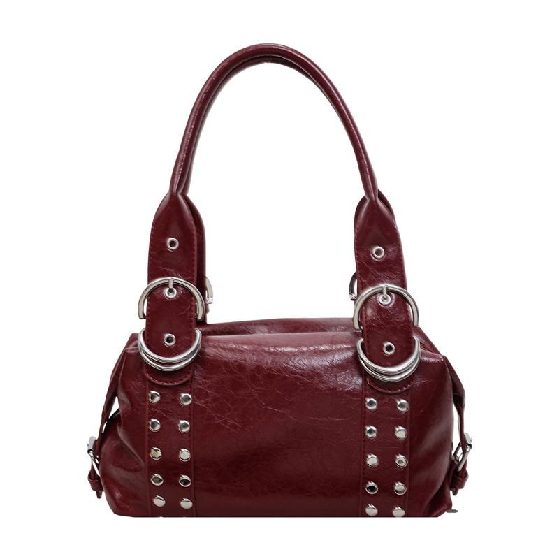 Korean Style Rivet Handbag: Large Capacity, Versatile Shoulder & Underarm Bag for Women - High-Quality, Trendy Motorcycle Design
