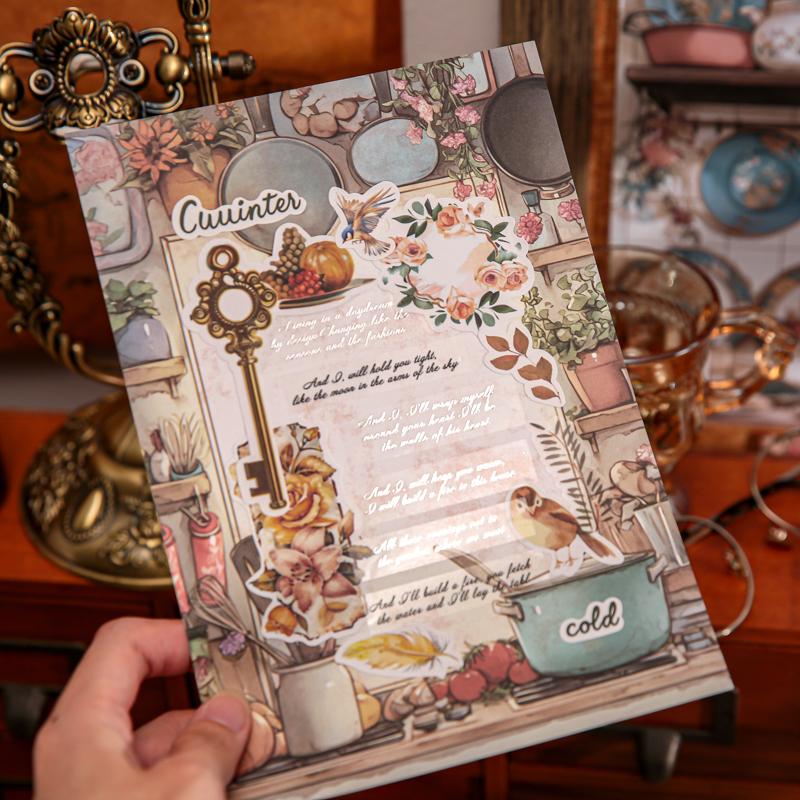 21Pcs/set Retro Background Stickers with Tweezer Set Material Paper 145*210mm Warm Moment Handbook DIY Decorative Sticker Paper