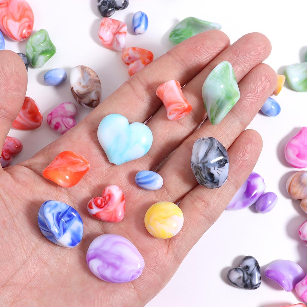 20-30pcs Colored Ink Painting Spacer Beads Heart Oval Irregular Shape Resin Beads For DIY Handmade Bracelet Keychain accessories