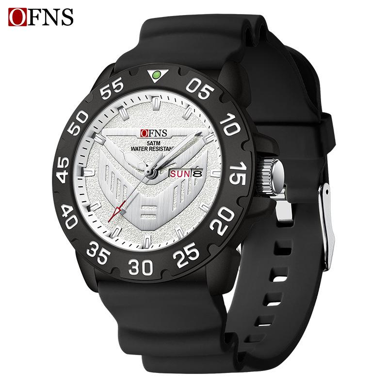 Oufannishi Men's Fashion Quartz Watch - Luminous, Waterproof, Silicone Strap, Double Calendar