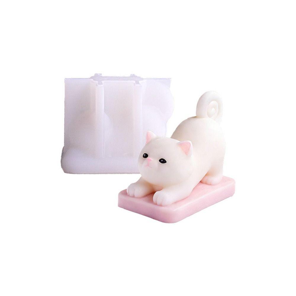 Silicone Material Cat Candle Mold 3D Design Stretching Cat Silicone Candle Mold Handmade Craft Cute Animal Shape DIY Candle Mold