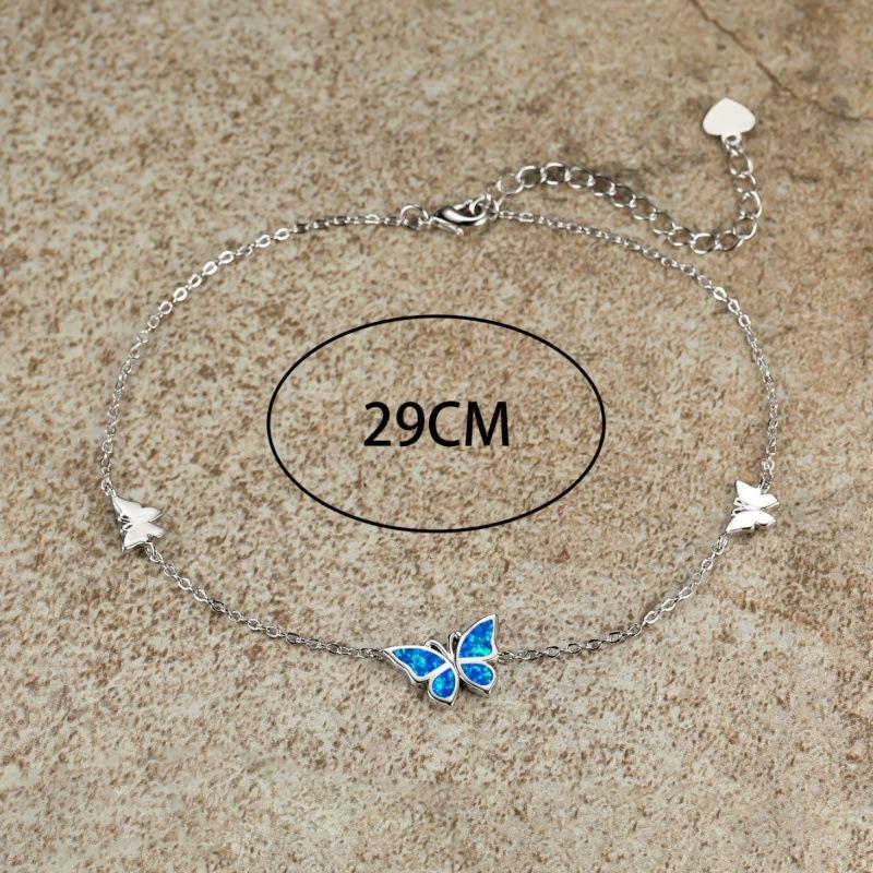Anklet European and American style gorgeous decorative platinum blue opal butterfly anklet