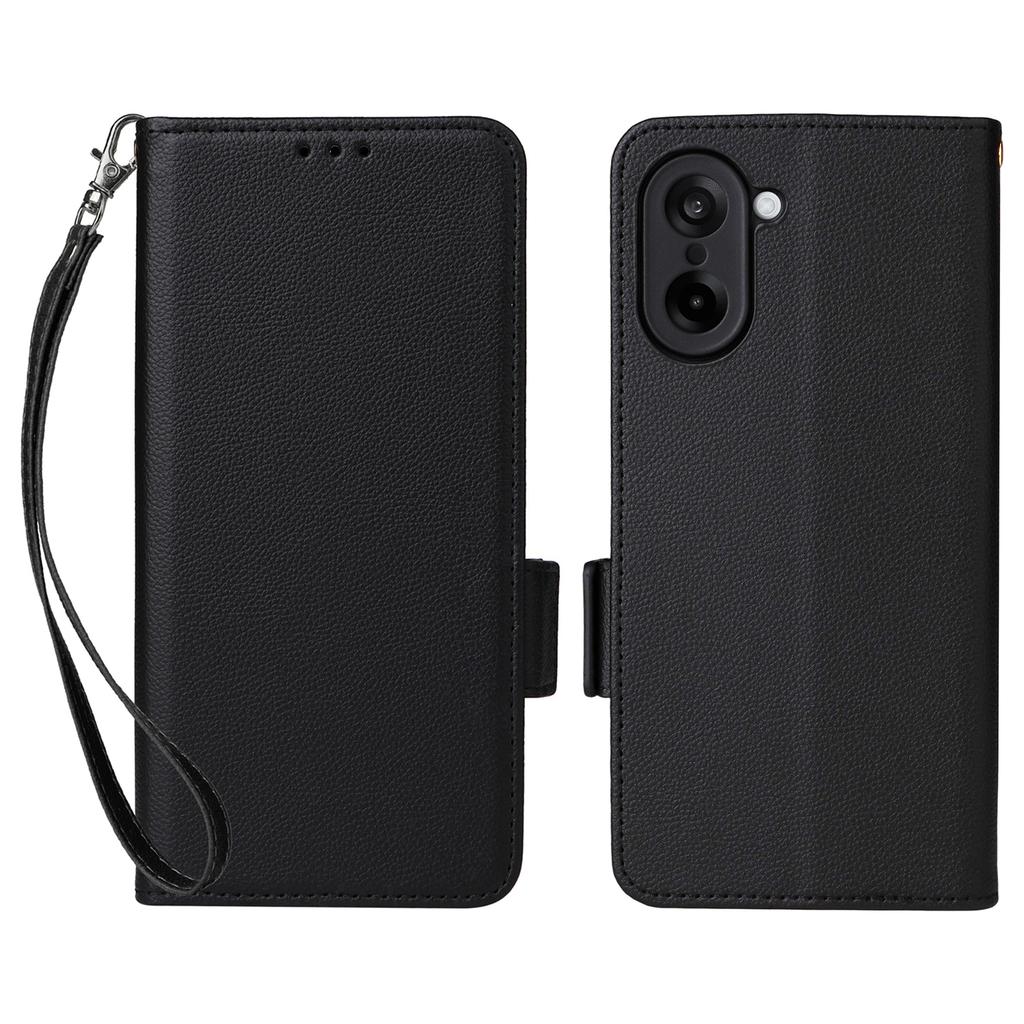 For OnePlus Nord CE5 5G/Ace 5 Racing 5G Case with Wrist Strap Litchi Texture PU Leather Wallet Phone Cover