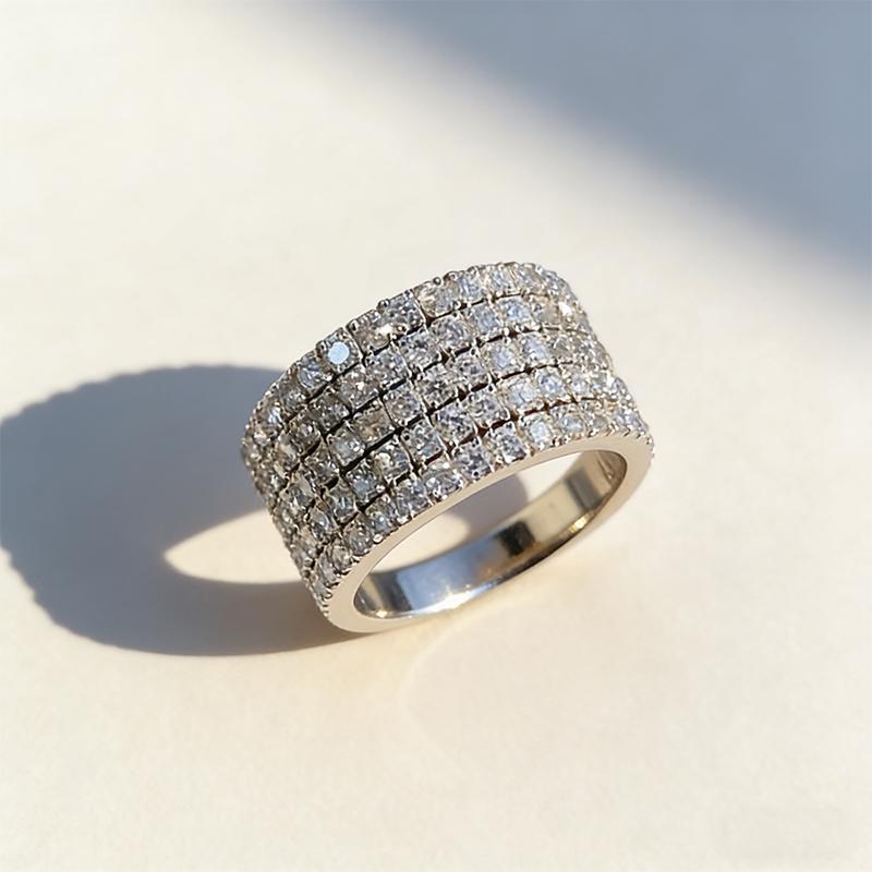 Luxury five row full diamond zircon women's ring, personalized and versatile, exquisite and high-end, elegant ring