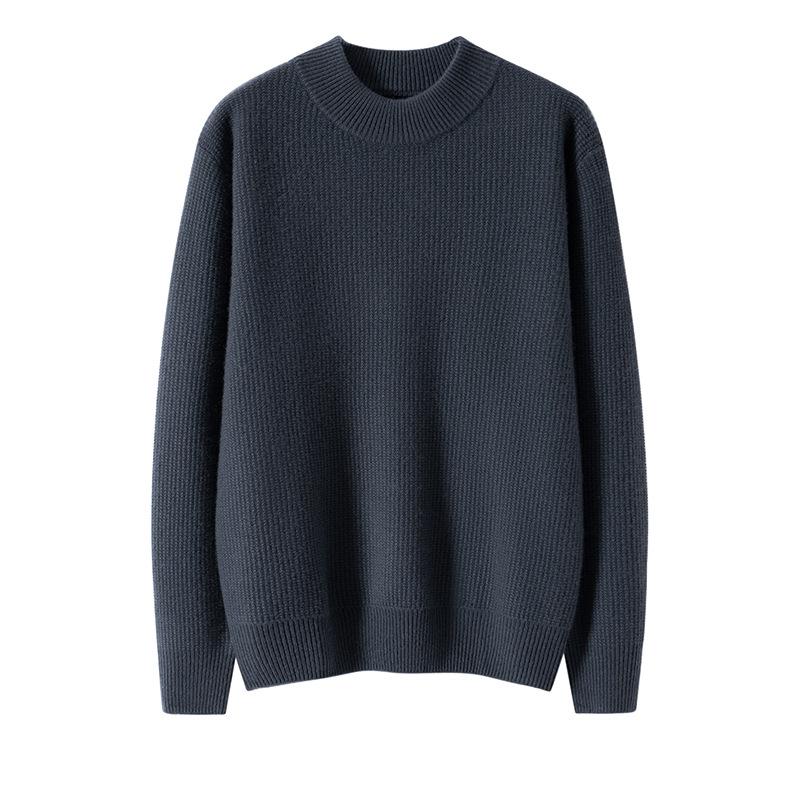 High-end pure cashmere shirt semi-turtleneck solid color thickened sweater knitted